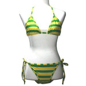 CHUN'S FASHION Green Yellow Striped Bikini Set